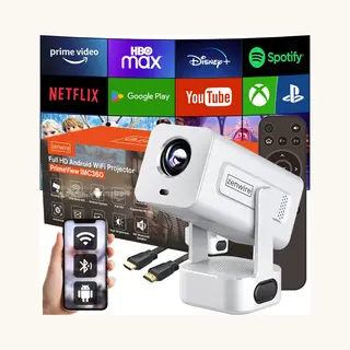 Zenwire® PrimeView IMC360 – Mini Projector 360° Android 13 – WiFi 6 – Bluetooth 5.2 – Full Hd 1080p – 4K-ondersteuning – 400 Ansi Lumen