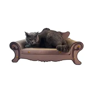 Purlov 24285 2-in-1 Verhoogd Kattenbed En Krabpaal Van Karton Voor Ontspanning En Het Slijpen Van Klauwen, Elegant Design, Antieke Bank