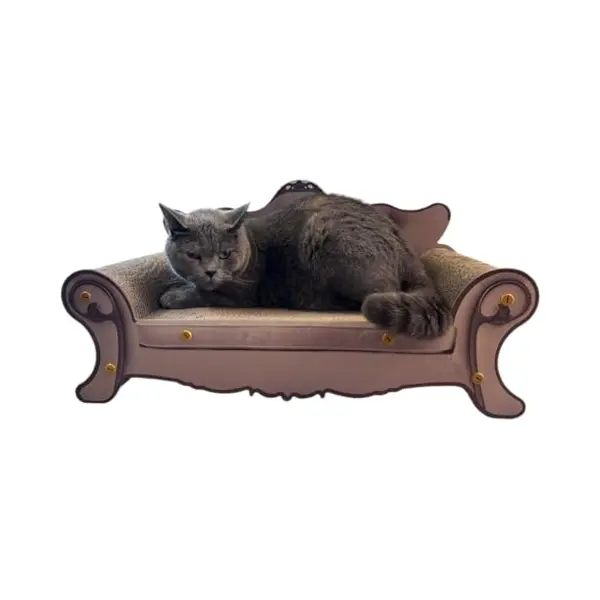 Purlov 24285 2-in-1 Verhoogd Kattenbed En Krabpaal Van Karton Voor Ontspanning En Het Slijpen Van Klauwen, Elegant Design, Antieke Bank thumbnail