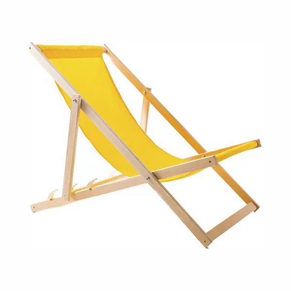 Houten Ligstoel - Strandstoel Gemaakt Van Hoogwaardig Beukenhout Met Drie Verstelbare Rugleuningposities / Strandbed - Geel thumbnail