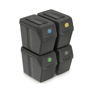 Prosperplast Sortibox Recyclingkubus, 4 X 20 Liter, Kunststof, Grijs, 4 Stuks