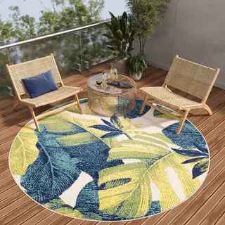 Tapiso Patio Rond Vloerkleed Balkon Terras Tuin Groen Blauw Outdoor Tapijt Maat- 100x100