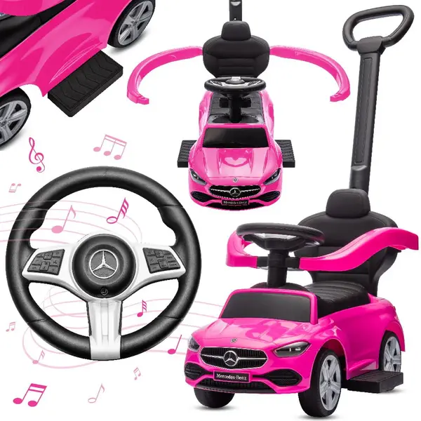 Sun Baby Mercedes C-Class Kindervoertuig 4in1, Loopauto Met Claxon, Opbergruimte, Voetsteun, Duwstang, Tot 2 Jaar, Max 27 Kg, Baby Ride On (Roze) thumbnail