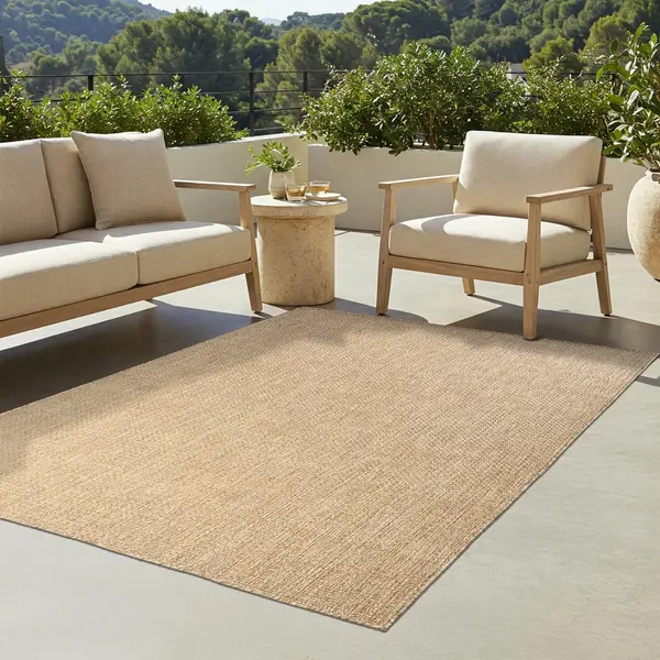 Tapiso Yucana Buitentapijt - Flatweave Vloerkleed Buiten & Binnen - Modern Gemêleerd Design - Beige Creme Buitenkleed - Weerbestendig & Uv-bestendig thumbnail