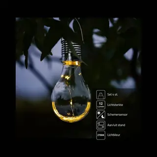 RexTech Solar Tuinverlichting Hanglamp 'Eddy'- Vintage Gloeilamp Look - Set Van 4 Stuks - Warm Wit Licht - Buitenlampen Op Zonne-energie - Solar