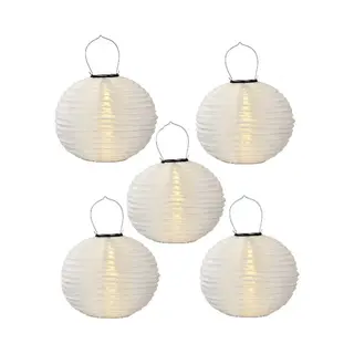 5 X Solar Lampion Rond Warm Wit 25 Cm (zonne-energie) Buitenlampionnen - Tuinverlichting