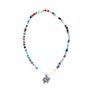 No Evil Kinderketting Met Multicolor Glaskraaltjes En Zilverkleurige Hanger Leeuw