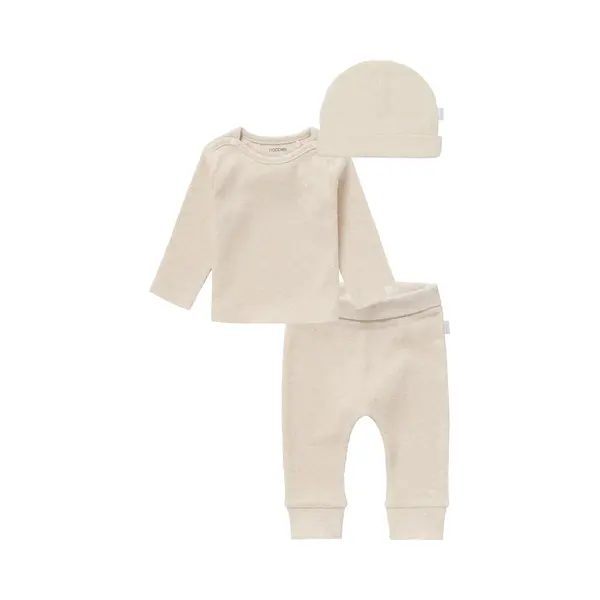 Noppies Set(3delig) Broekje Naura En Shirt Natal Oatmeal, Met Mutsje Nevel - Maat 74 thumbnail