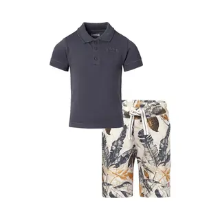 Noppies - Bio Kledingset - 2delig - Broek Giridih - Antique White Met Print - Polo Shirt Giresum - Ebony - Maat 98
