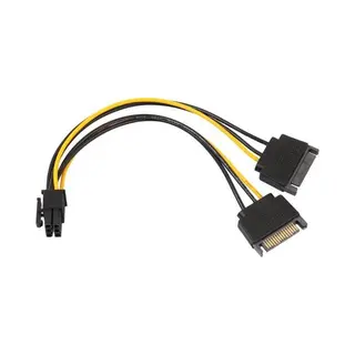 Dual Sata 15 Pin Male To 6 Pin Female Video Card Power Cable
