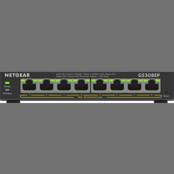Netgear 8-Port Gigabit Ethernet PoE+ Plus Switch (GS308EP) Managed L2/L3 Gigabit Ethernet (10/100/1000) Power over Ethernet (PoE) Schwarz thumbnail