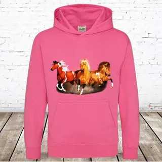 Kinder Hoodie Met 3 Paarden Roze -Awdis-158/164-Hoodie Meisjes