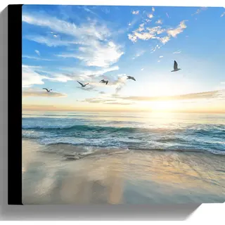 WallClassics - Canvas - Meeuwen Boven Het Strand En Zee - 30x30 Cm Foto Op Canvas Schilderij (Wanddecoratie Op Canvas)
