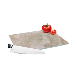 KitchenYeah Glazen Snijplank - 28x20 - Marmer Met Beige En Wit - Snijplanken Glas