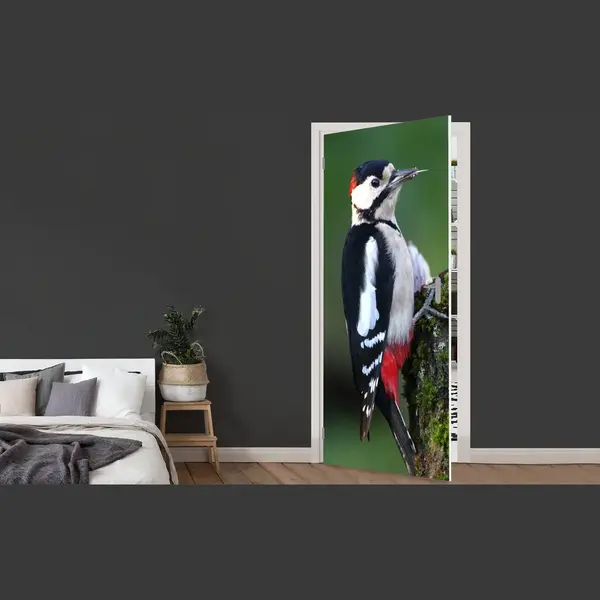 StickerSnake Deursticker Een Grote Bonte Specht Met Duidelijke Kleuren - 80x205 Cm - Deurposter thumbnail