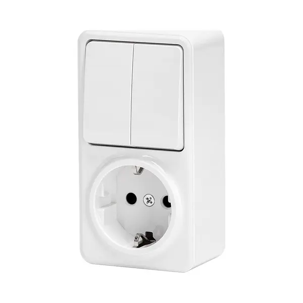 Bes Led Wandcontactdoos - Aigi Winy - Opbouw - 1-voudig Stopcontact - 2-voudig Wisselschakelaar - Randaarde - Wit thumbnail