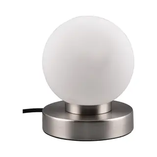 Bes Led Led Tafellamp - Trion Bolle - E14 Fitting - 1 Lichtpunt - Mat Nikkel - Metaal - Wit Glas