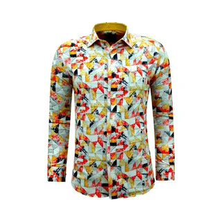 Gentile Bellini Strijkvrij Overhemd Lange Mouwen Slim Fit Met Print- 3142 - Geel
