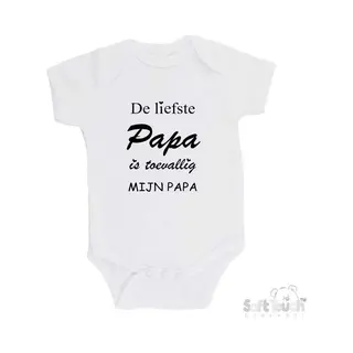 100% Katoenen Romper "De Liefste Papa Is Toevallig Mijn Papa" Unisex Katoen Wit/zwart Maat 56/62