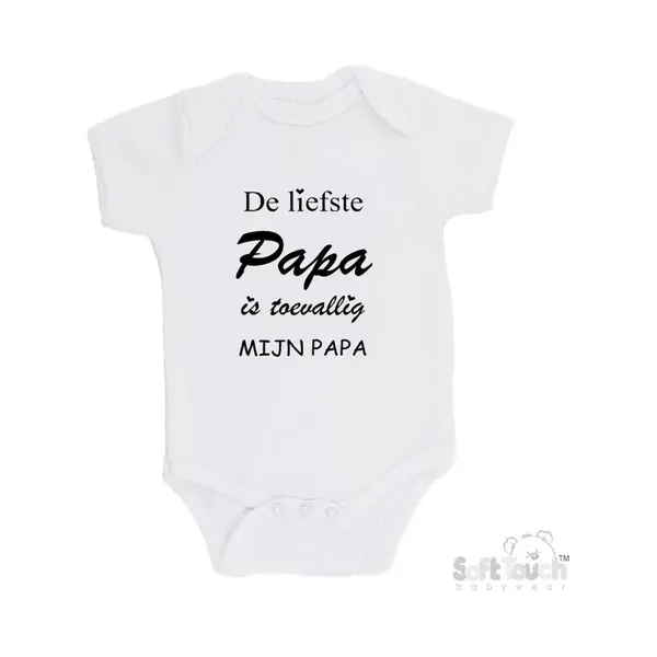100% Katoenen Romper "De Liefste Papa Is Toevallig Mijn Papa" Unisex Katoen Wit/zwart Maat 56/62 thumbnail