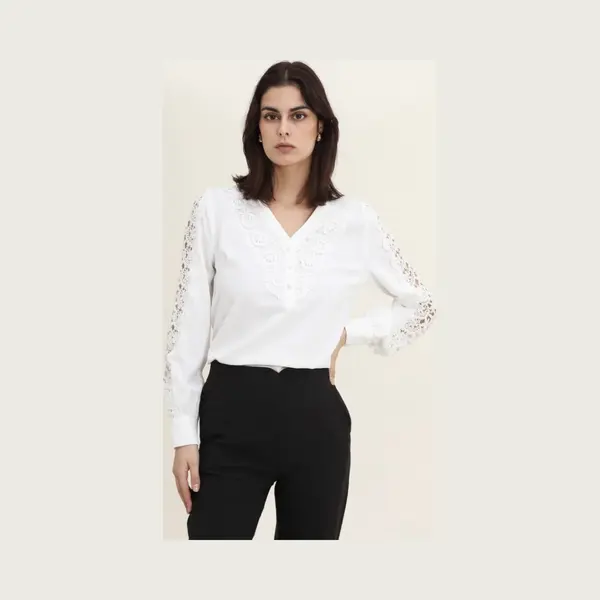 Blouse, Wit, Met Kant, Maat S thumbnail