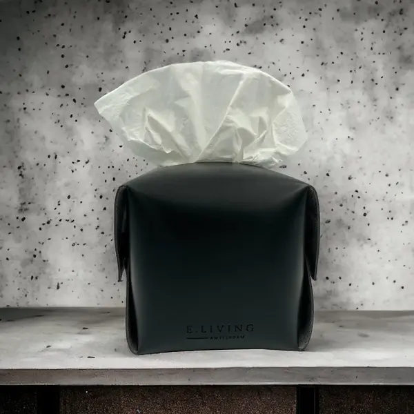 E.Living - Nieuw 2023 -Zwart - Leren Tissuehouder - Pu Leer - Tissues - Modern - Kantoor - Decoratief - Tissue Opbergen - Eettafels - Werkbladen - thumbnail