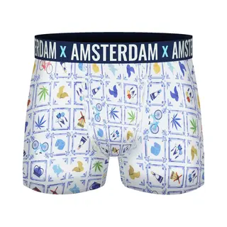 Boxershort - Heren - 2 Pack - Amsterdam - Wit/Blauw Tegelmotief Maat Xxl