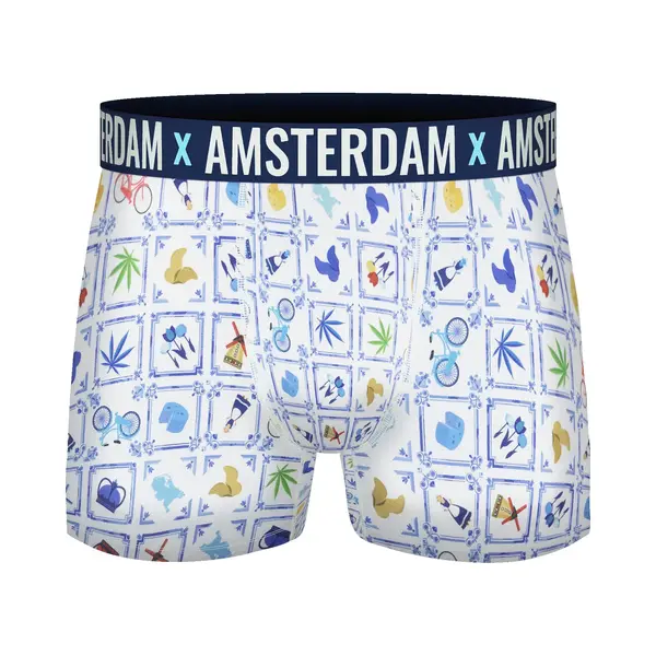 Boxershort - Heren - 2 Pack - Amsterdam - Wit/Blauw Tegelmotief Maat Xxl thumbnail