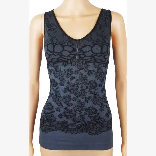 Dames Top Met Geboorduurde Print J&C Zwart - Maat S / M thumbnail