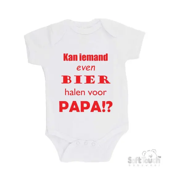 100% Katoenen Romper "Kan Iemand Even Bier Halen Voor Papa!?" Vader Vaderdag Papa Unisex Katoen Wit/rood Maat 62/68 thumbnail