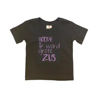 Shirt Aankondiging Zwangerschap Ik Word Grote Zus | Korte Mouw | Zwart/lila | Maat 122/128 Zwangerschap Aankondiging Bekendmaking Baby Big Sis Sister