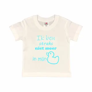 Shirt Aankondiging Zwangerschap "Ik Ben Straks Niet Meer In Mijn Eendje | Korte Mouw | Wit/aquablauw | Maat 86/92 Zwangerschap Aankondiging