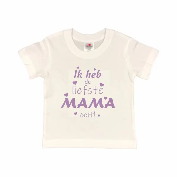 T-shirt Kinderen "Ik Heb De Liefste Mama Ooit!" Moederdag | Korte Mouw | Wit/lila | Maat 134/140 thumbnail