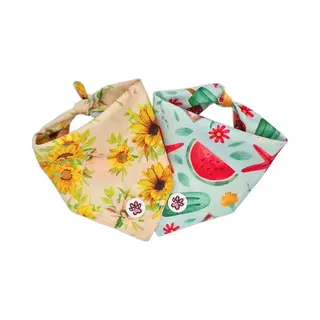 Bandana Hond - Dubbelzijdige Hondenbandana - Geel - Groen - Zonnebloemen - Zomer - Strand - Vincent Van Dogh - Paw My God! - Maat M