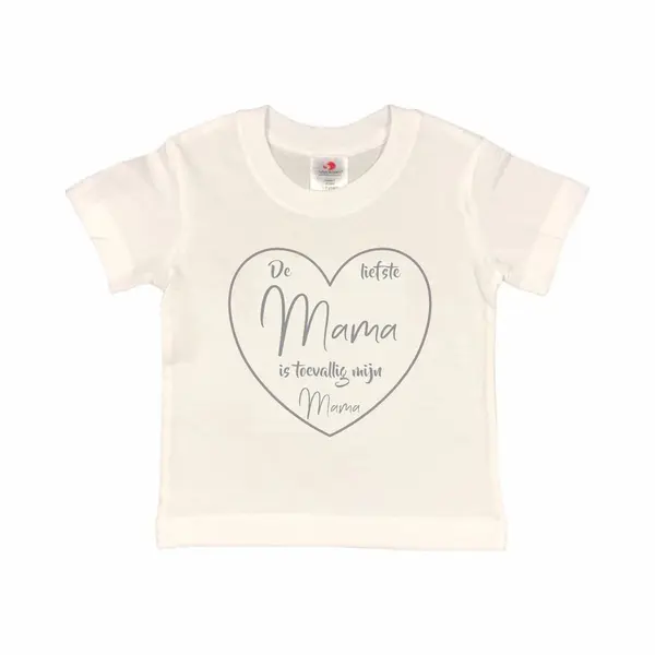 T-shirt Kinderen "De Liefste Mama Is Toevallig Mijn Mama" Moederdag | Korte Mouw | Wit/grijs | Maat 122/128 (S) thumbnail
