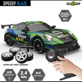 Gear2Play Speedy Blaze Rc Auto – Drift Auto met Licht & Geluid – Inclusief Extra Banden