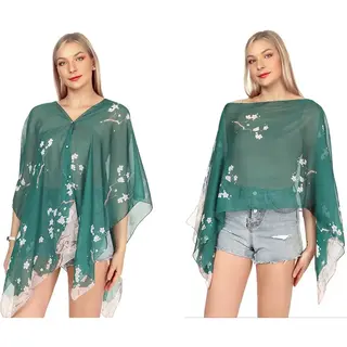 Mylinsé 1 Stuk - Dames Strandkaftan Zomer Poncho - Sjaal - Groen Bloesem Print - Maat S/M