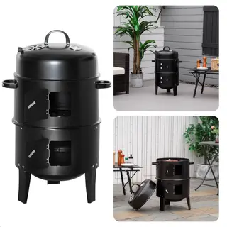 'merkloos'' Bbq Rookoven - Rook- En Grilloven - Ø40 X H78 Cm - Staal - 2 Roosters - Thermomemeter - Houtskool/Briketten - 6, 9 Kg - Barbecue Smoker