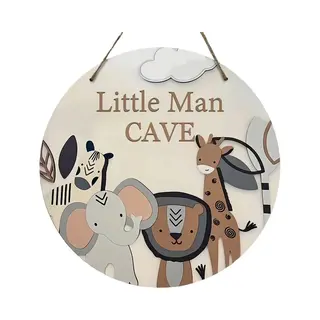 Little Man Cave Cirkel - Houten Bordje - 25x25cm - Babykamer - Kinderkamer - Jongens - Decoratie - Muur - Wand