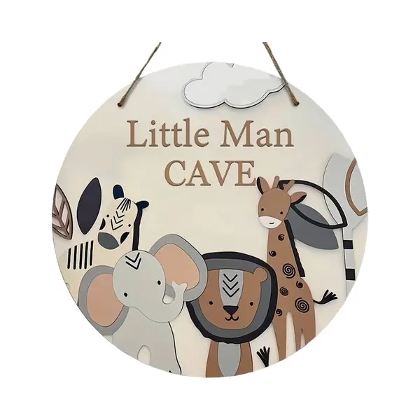 Little Man Cave Cirkel - Houten Bordje - 25x25cm - Babykamer - Kinderkamer - Jongens - Decoratie - Muur - Wand thumbnail