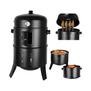 Homager Store Barbecue Met Rook Gedeelte - Gestookt Op Kolen - 3 In 1 Roker Barbecue - 3 In 1 Multifunctionele Barbecue - 3 In 1 Barbecue - Premium
