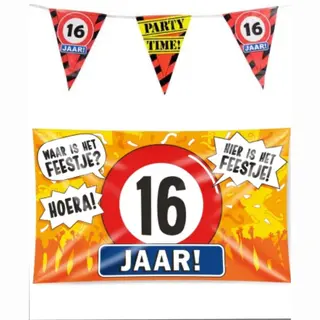 Paper dreams 16 Jaar Verjaardag Versiering Pakket – Vlag – Gevelvlag – Paperdreams