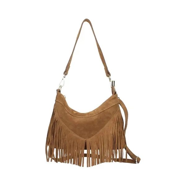 Borse in Pelle Cognac Suede Schoudertas Fringe - Trendy Suede Leer Crossbody Tassen - Franjes Tassen Dames - Cognac thumbnail
