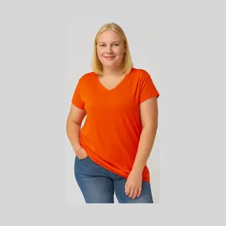 Ebsumu Dames Grote Maaten 6XL V-Hals Basic Kortemouw T-Shirt, Oranje