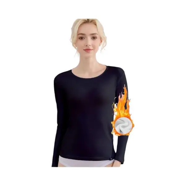 Dames Thermoshirt – 100% Katoen Met Stretch Maat - M - Zwart thumbnail