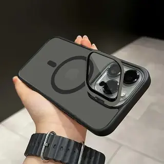 GsmNest Geschikt Voor IPhone 14 Plus (14+) Magsafe Camera Glass Door Shield Silicone Case / MagSafe Hoes Met Camera Bescherming, Kickstand & Glazen Deur Zwart
