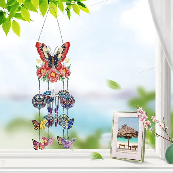 Windgong - 505 - Vlinder Met Bloemen - Diamond Painting - Compleet Pakket - Diamond Painting By Wietske thumbnail