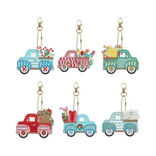 Sleutelhangers - 178 - Set Van 6 - Auto's - Diamond Painting - Compleet Pakket - Diamond Painting By Wietske