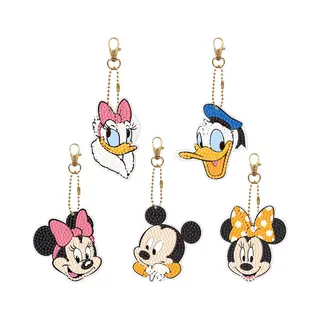 Sleutelhangers - 126 - Set Van 5 - Mickey En Minnie Mouse / Donald Duck - Diamond Painting - Compleet Pakket - Diamond Painting By Wietske