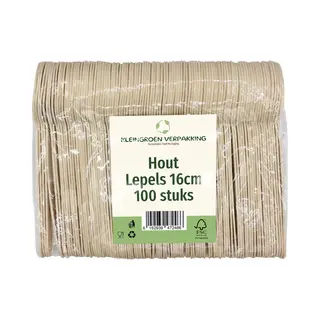 KleinGroen Verpakking Houten Wegwerp Lepels - 16cm - 100 Stuks - Biologisch Afbreekbaar En Duurzaam - Perfect Voor Feesten En Picknicks
